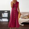 Lightweight Cotton Linen Dress For Women Summer Button Down Lapel Collar Casual Sleeveless Dresses