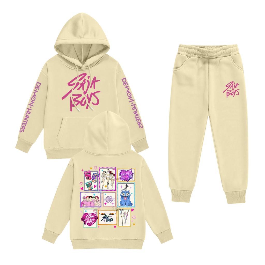 Kids' Long Sleeve Loose Pullover Letter Print Drawstring Hooded Sweatshirt Sweatpants Set