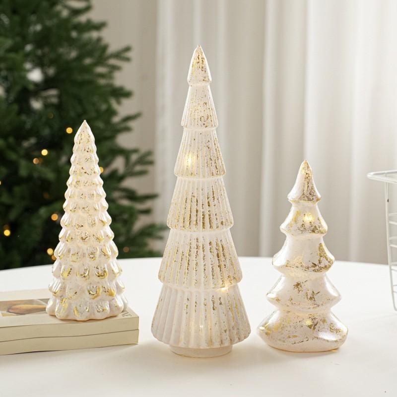 Christmas Glass Tree Table Lamp Vintage Desktop Light With Star Sequins Holiday Decor