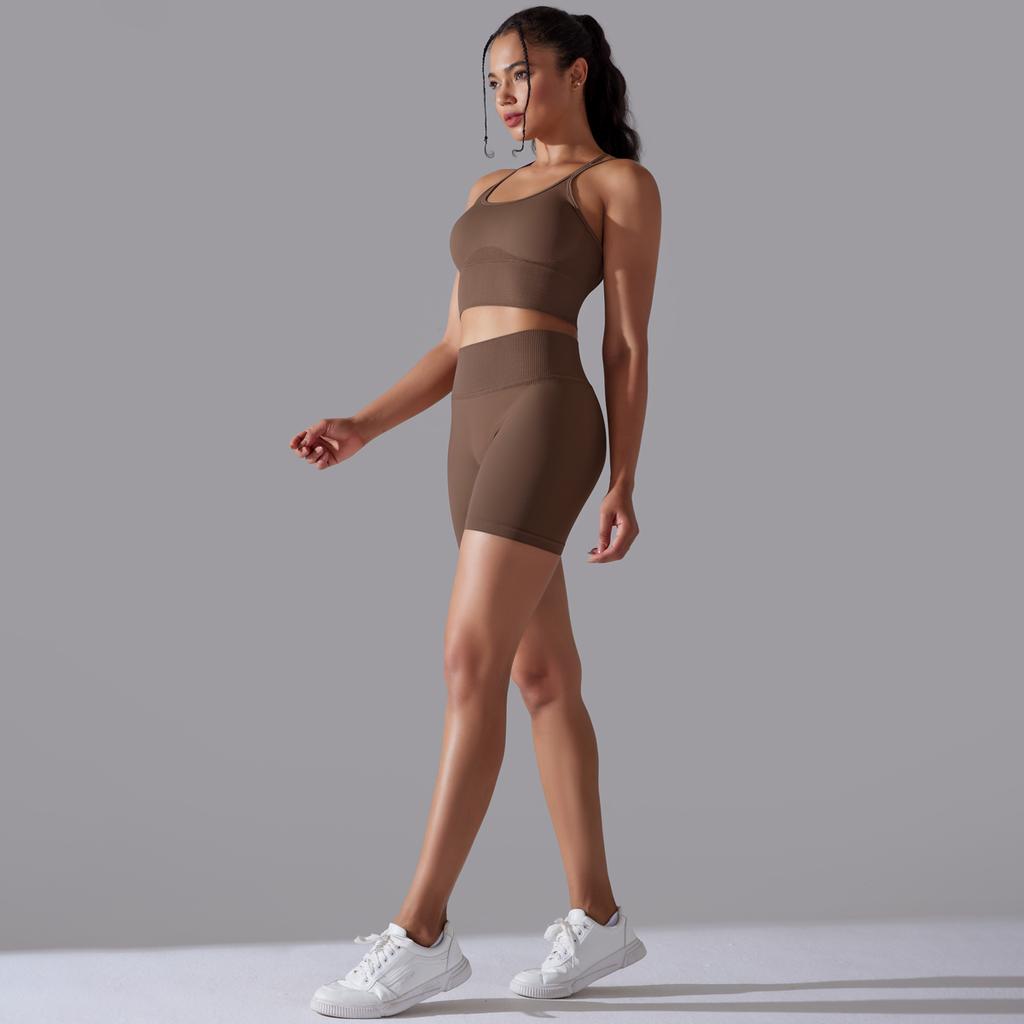 Yoga Outfits Auroth Women 2 Piece Fitness Suits High Waist Sport Shorts Back Cross Running Bra Workout Set