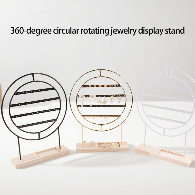 Modern Farmhouse Earring Display Stand With Wood Base Metal Frame Jewelry Organizers For Home Store Wedding Gift