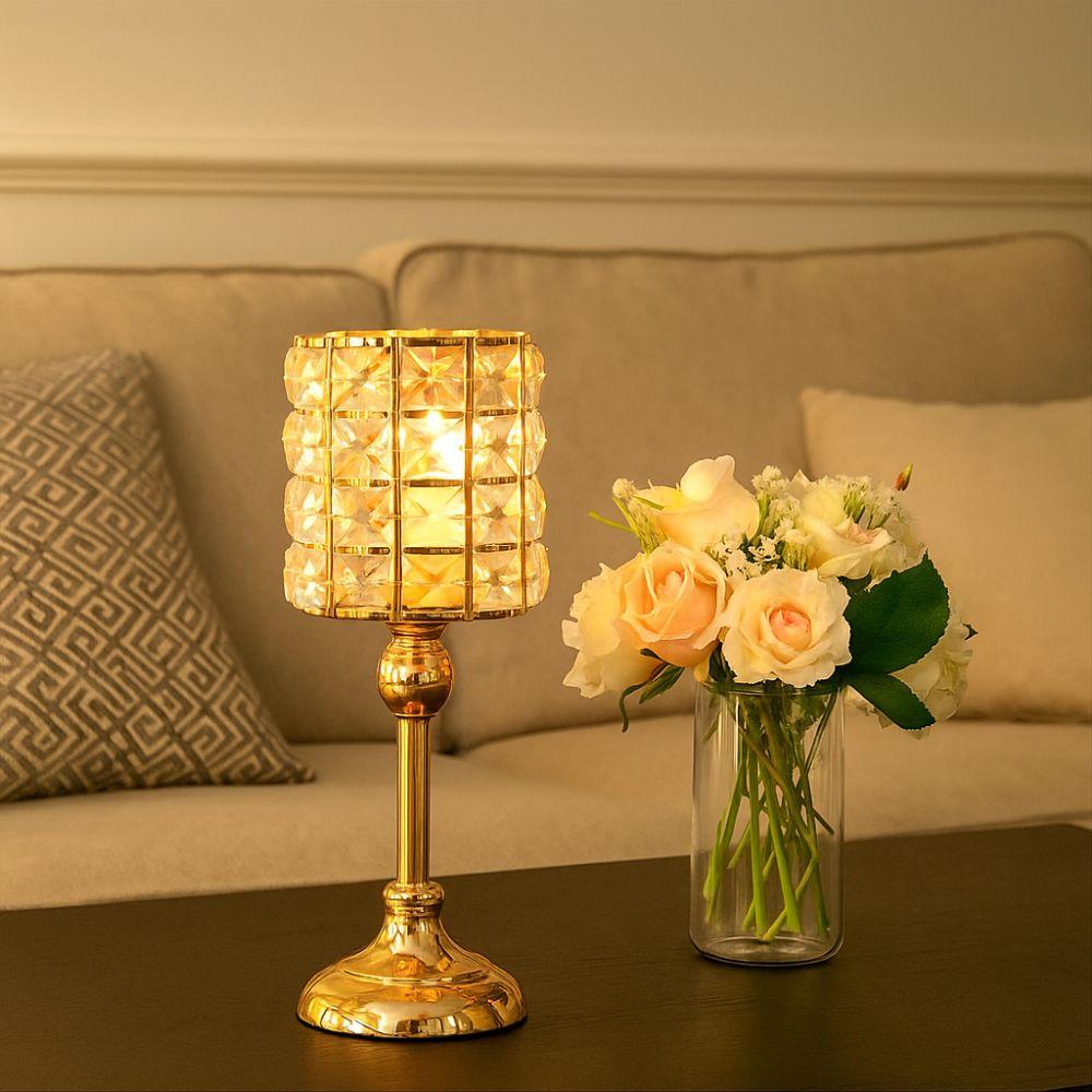 Modern European Style Crystal Candle Holder Luxury Vintage Candlestick Shiny Romantic Gold Candelabra Christmas Decor