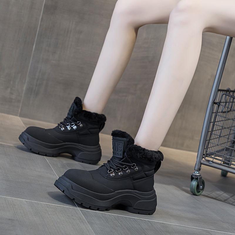 Wintermode Damen Schneestiefel Plüsch Warme Baumwollschuhe Schnürung Rutschfest Dicksohlige Warme Stiefel