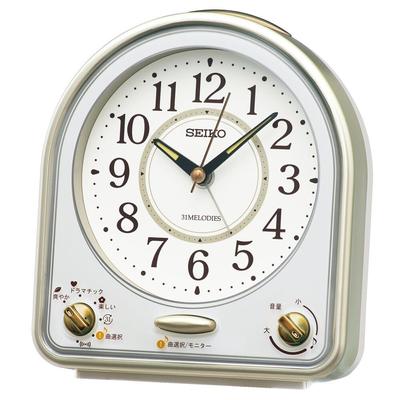 Uhr Wecker Tischuhr Analog 31 Lieder Melodie Alarm Licht Gold Weiß Perlmutt 139 x 126 x 70mm QM750G Perlmutt/Teilperlmutt