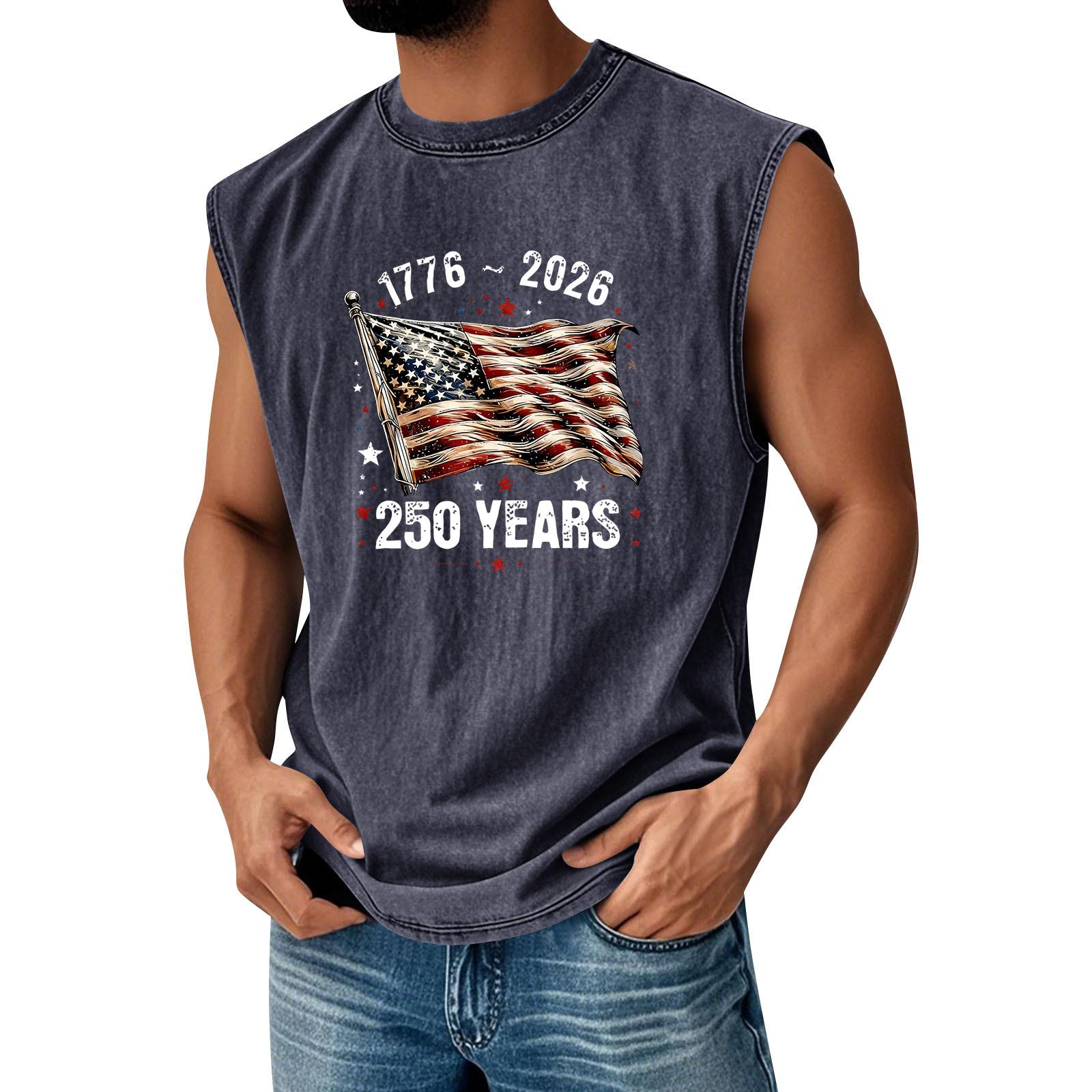 

Men s Sleeveless Crew Neck Tank Top 1776 to 2026 250 Years Printed Vintage Style Casual Comfortable Fit L чёрный