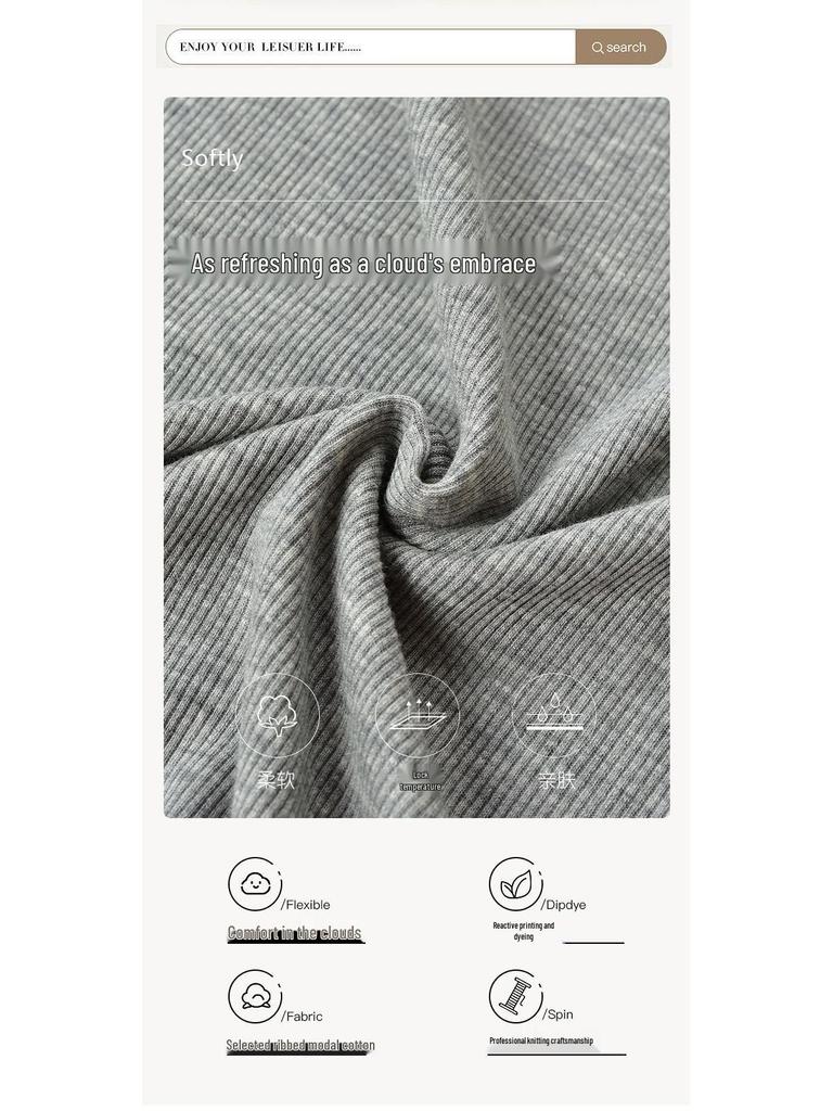 New Women's Grey Casual Modal Pajama Set - Long Sleeve Pullover with Chest Pads and Long Pants for Spring and Autumn