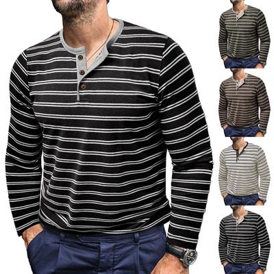 Men's  And Winter Long Sleeve Men's Striped  Three-Button Top