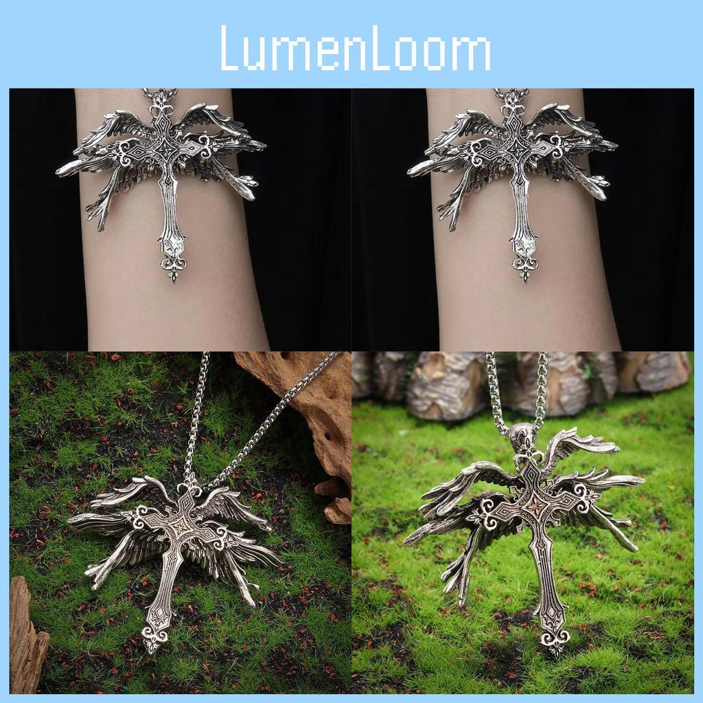 Gorgeous Six Wing Angel Cross Necklace Trendy Geometric Pendant With Durable Material Alloy
