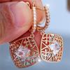 Vintage Gold Color Hollow Pattern Long Dangle Earrings for Women White Square Zircon Earrings Wedding Jewelry