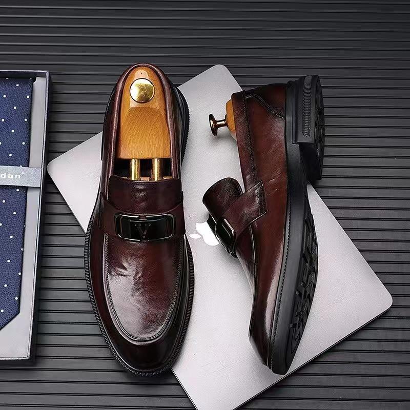 Men's Black British Style Cowhide Leather Dress Shoes - Youth Soft Sole Casual/Formal Wear