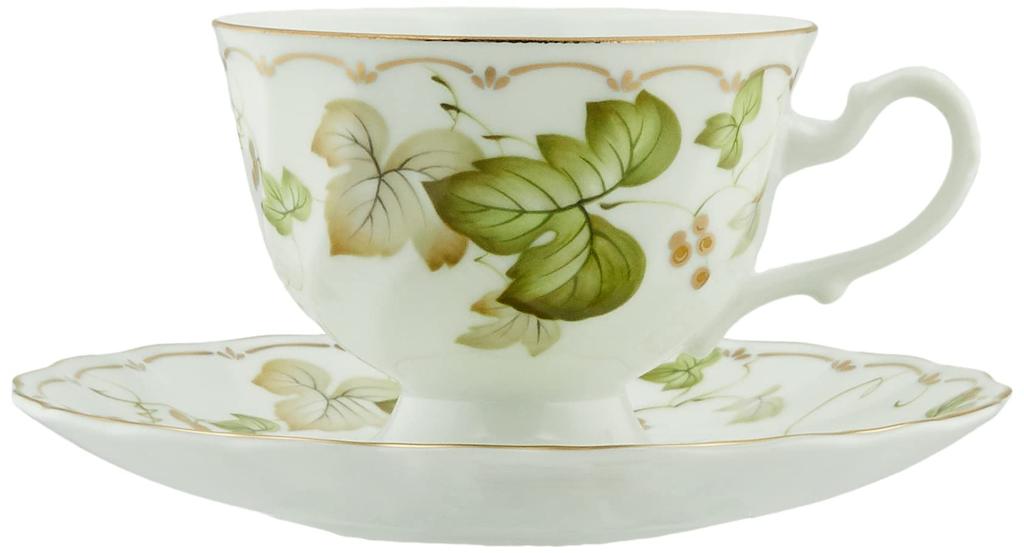 CeCera" Tea Time Collection Coffee Cup & Saucer, Green Leaf Pattern (Gift Boxed) CE1034-28K