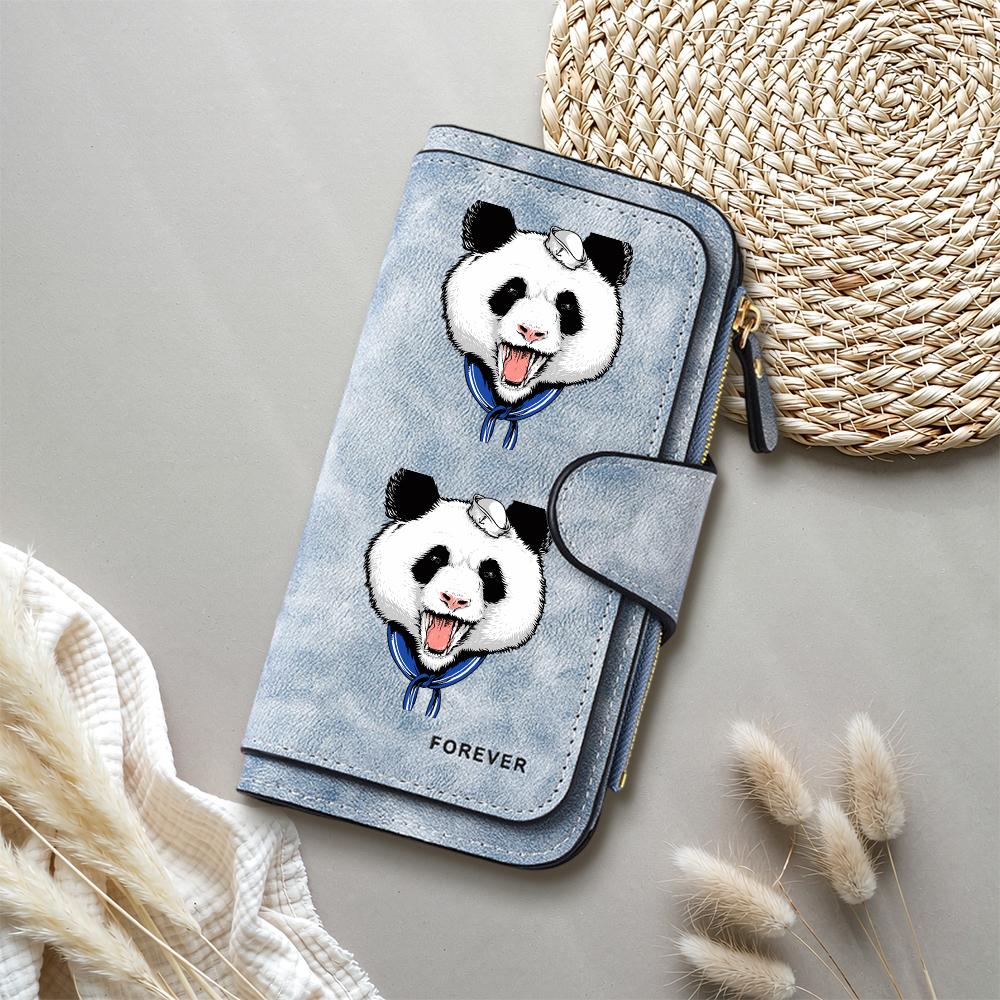 Cute Panda Print Long Wallet Fashion PU Leather Card Holder Casual Portable Purse for Women