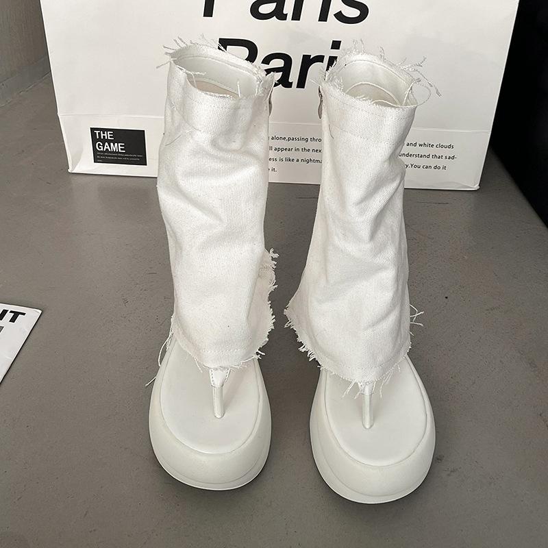 Comemore Two Wear Thigh-high Sndals Boots Summer Thick Bottom Trouser Tube Boots Chunky High Heeled Sandal for Women