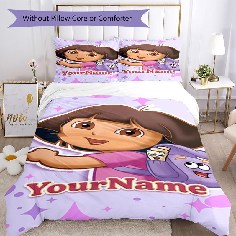 Dora l'Esploratrice Personalizza il tuo nome Set Biancheria da Letto Copripiumino Traspirante con Federe Decorazione per la Casa Regalo di Compleanno