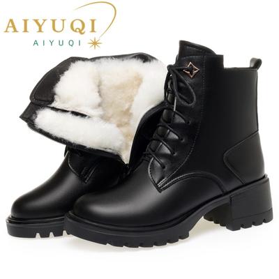 Botas de inverno femininas de couro legítimo, botas de neve femininas, tamanho grande, antiderrapantes, botas de mãe femininas