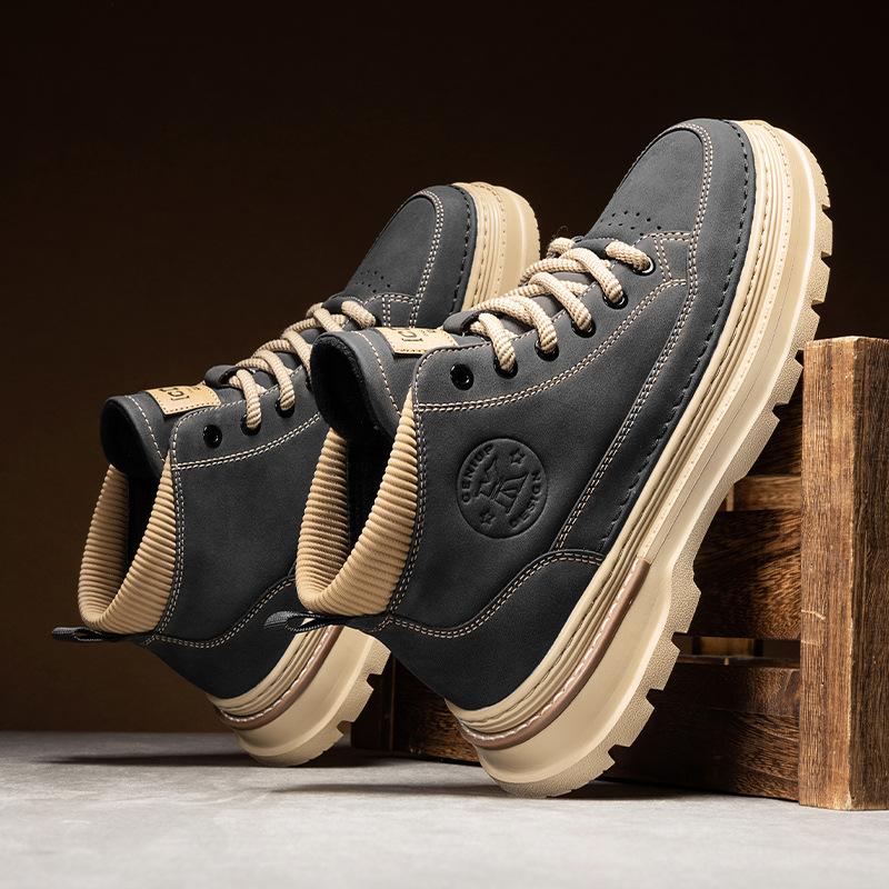 Retro Extra Large Size Leather Shoes Men's Shoes Leather Surface High Top Shoes Short Boots Martin Boots Spring and Autumn New British Chinese 