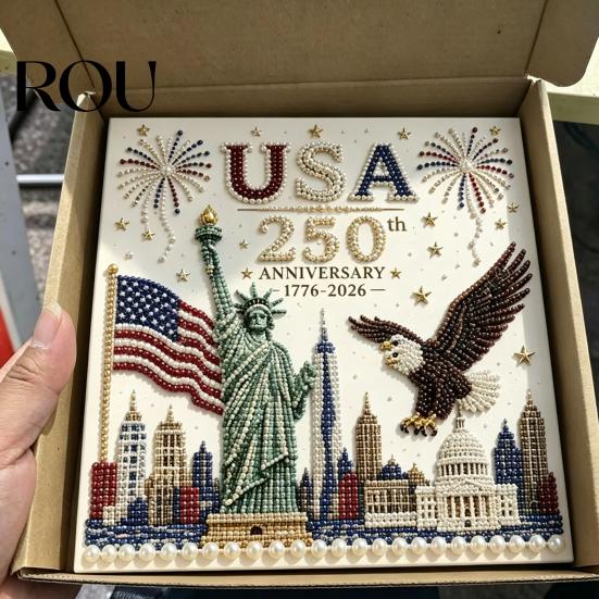 250th Anniversary Gift Pearl Painting Kit, USA DIY Art Bald Eagle Craft Kit Set, Patriotic Bead for Beginners Adults Relaxation