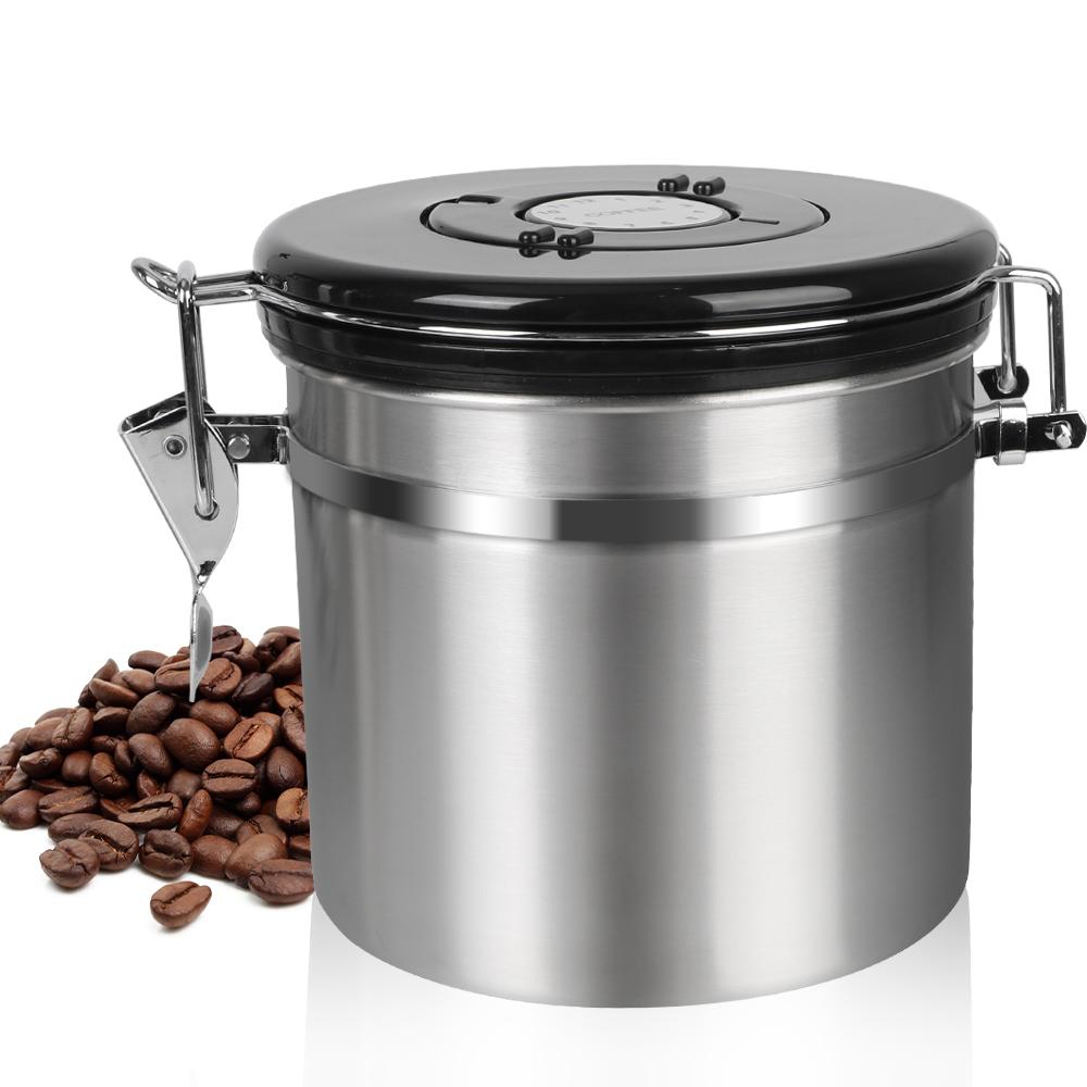 

Канистра для хранения Контейнер для кофе из нержавеющей стали с клапаном CO2 для кофейных зерен Герметичная крышка премиум-класса сохраняет свежесть