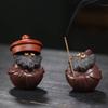 Chinese Yixing Purple Clay Tea Pet Good Luck Handmade Tea Figurine Ornaments Sculpture Crafts Desktop Decors Tea Set Decoration