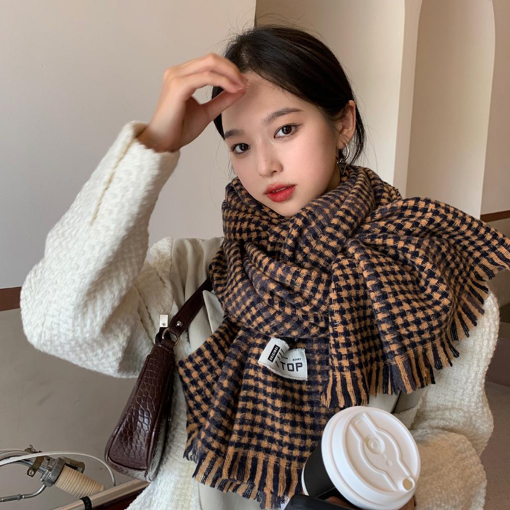 Thick Korean Style Plaid Scarf for Women Imitation Cashmere Autumn and Winter All Match Scarf Student Shawl Houndstooth Trendy