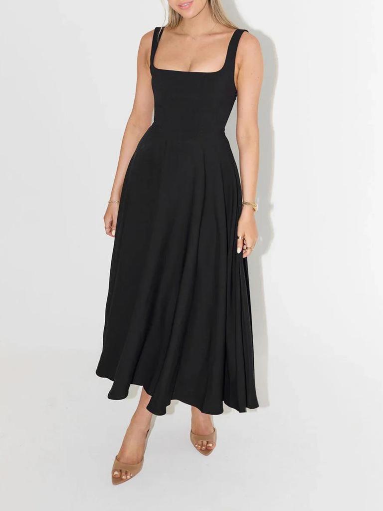 Slim Fit Strappy Midi Dress - Sexy Solid Color, Simple Style