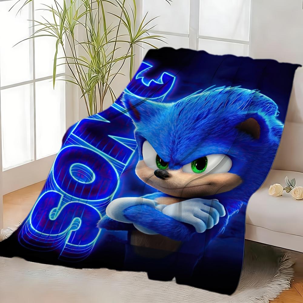 1pc, 2D Flat Design S-Sonic Flannel Throw Blanket, Machine Washable - Two Sizes Available 75*100/100*150cm, Ideal for Sports Enthusiasts, Ho