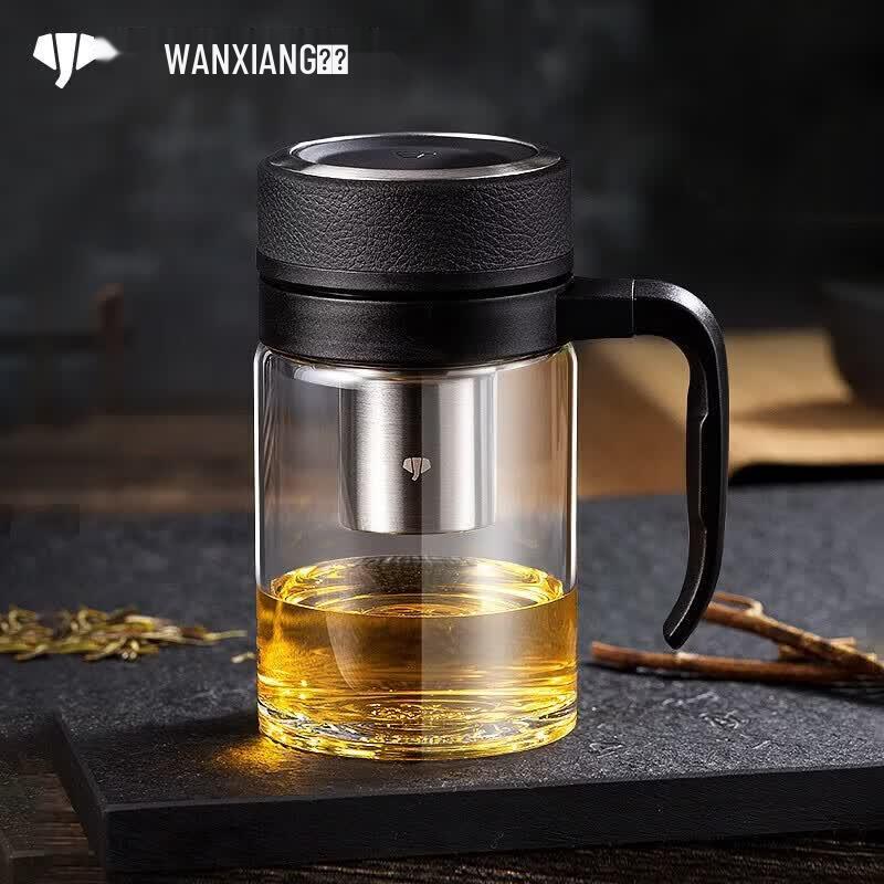 WANXIANG 350ml Glass Tea Infuser Mug with Handle