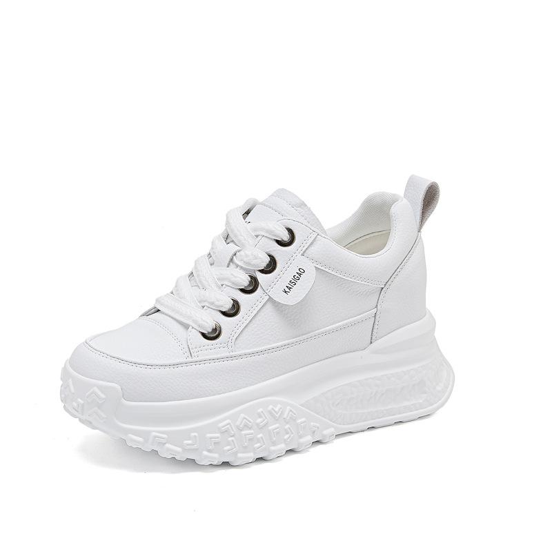 Platform White Shoes Women's 2025 New Spring and Autumn Leisure Sports Versatile Height Increase Dad Shoes Leather Muffin Explosion
