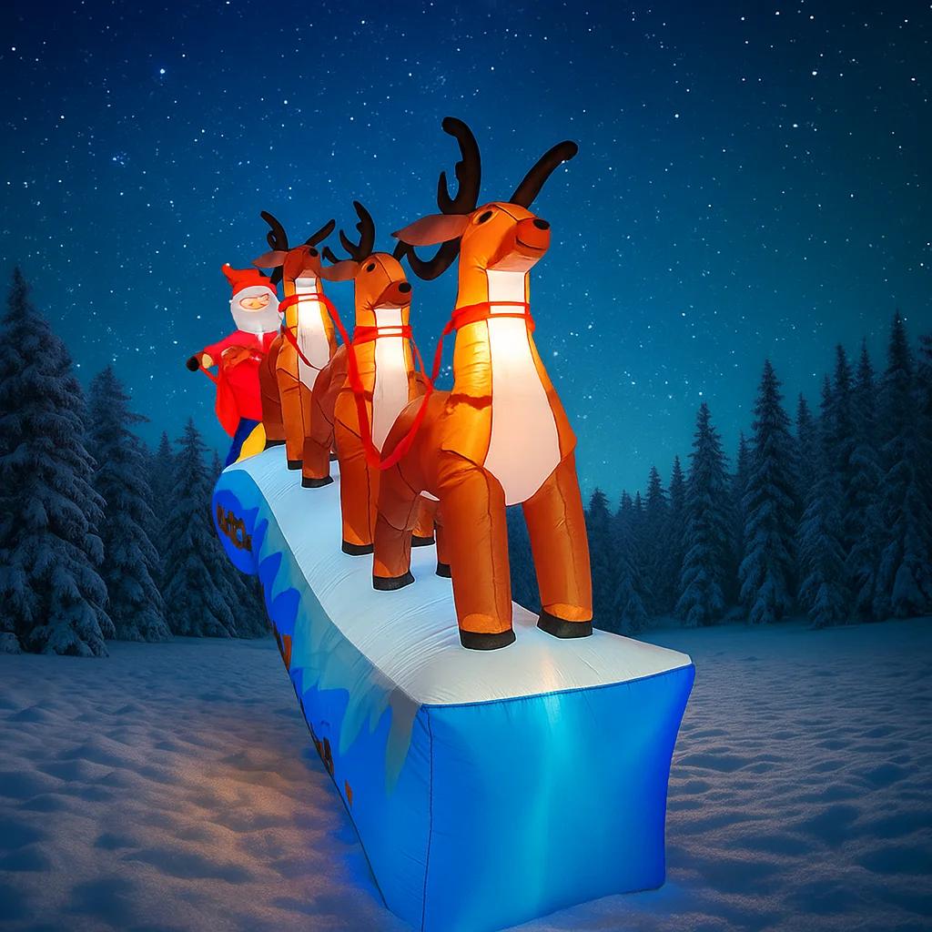 11.8FT Christmas Holiday Inflatable Yard Decor Santa Sleigh Reindeer Toy Xmas Christma Home Decor Ornaments Supplies Gifts Decor