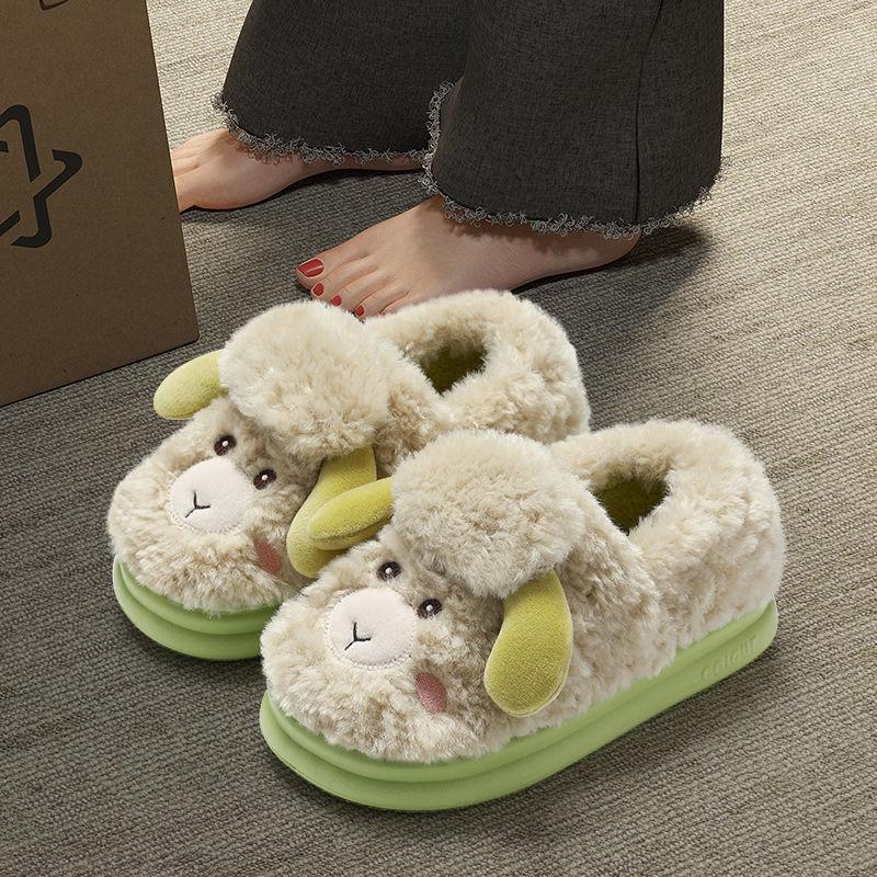 Lamb cotton slippers winter new indoor cute warm outer wear plush bag and cotton shoes winter
