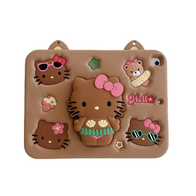 Soft Silicone IPad Case 10.2 9th Gen Air 3 4 5 6 Pro 11 Cartoon KT Cat Beach Design With 360 Rotating Stand Pen Slot