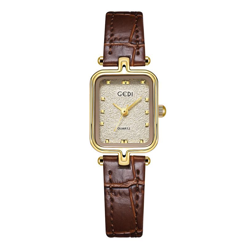 Gedi Women's Retro Minimalist Square Watch with Leather Strap - New Waterproof Quartz Design