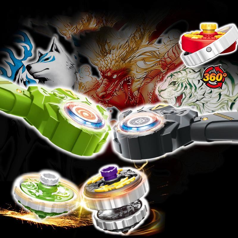 1 Set Magic Glitter Spinning Top Kids Xmas Birthday Gift Luminous Combat Gyroscope Alloy Combination Light Drawstring Gyro