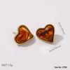 Vintage Amber Gradient Flower & Heart Stainless Steel Stud Earrings with Sun Pattern