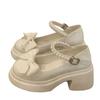 Fashion Classic Round-Toe Mary Jane Pumps French Style Butterfly Knot with Pearl Embellishments and Thick Sole Solid Colors Versatile