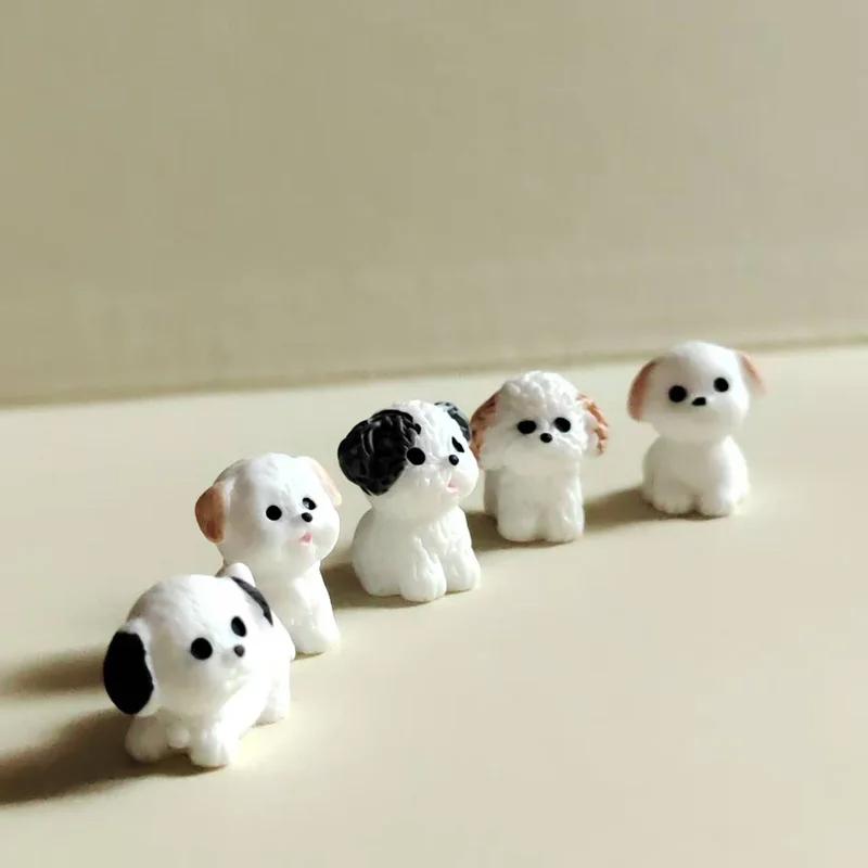 5 stk Miniature Hvalpe Eventyrhave Dekoration Kawaii Harpiks Tegneserie Dyr Hvid Hund DIY Boligindretning Dukkehus Tilbehør