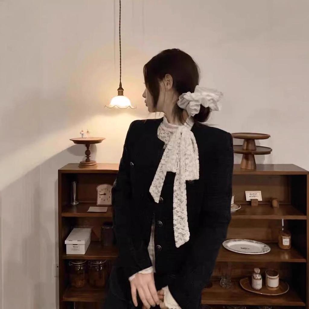 Women's Lace Crochet High Neck Long Sleeve Sweater