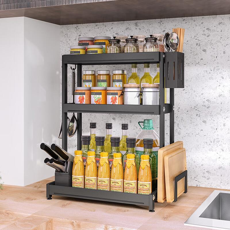 Two-Tier Black Kitchen Countertop Spice Rack