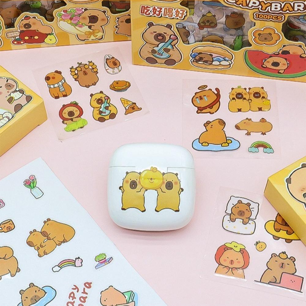 100PCS Stationery Children Sticker Cartoon Capybara Water Cup Decal  Birthday Gift