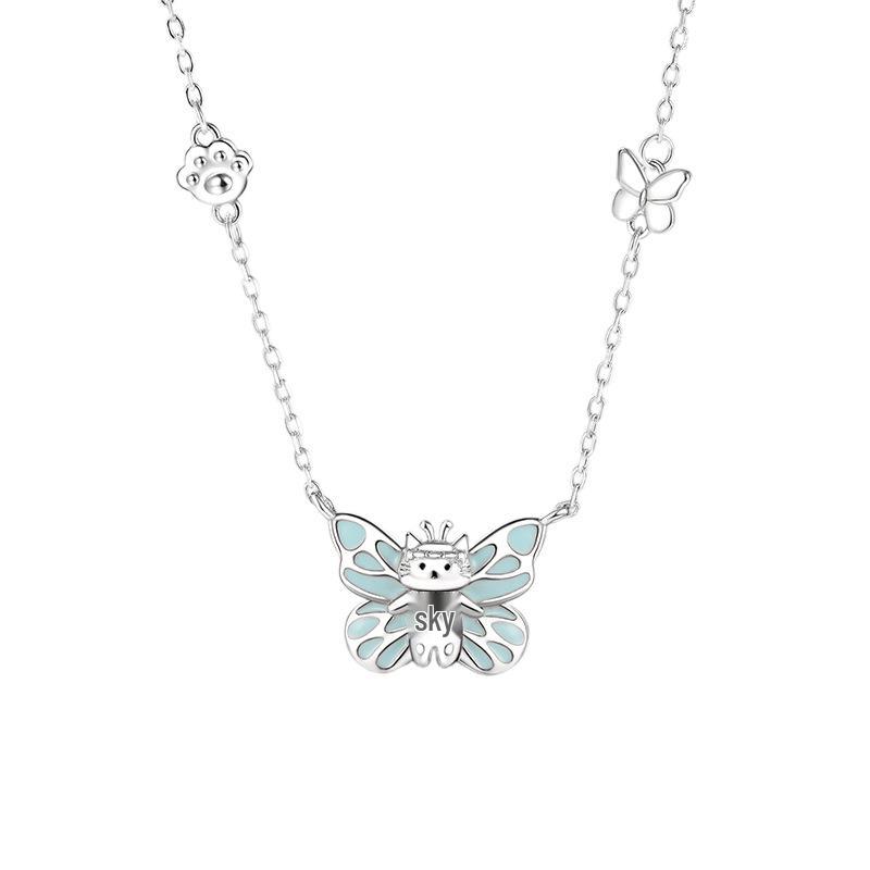 

Hengyi Zhan S925 Silver Luminous Cat & Butterfly Necklace - Cute Choker Gift for Women and Besties 925 Silver