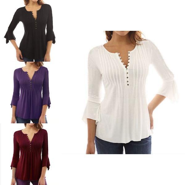 Fashion Women Slim Fit Long Sleeve Blouse Shirt Casual Cotton T-shirt For Effortless Style