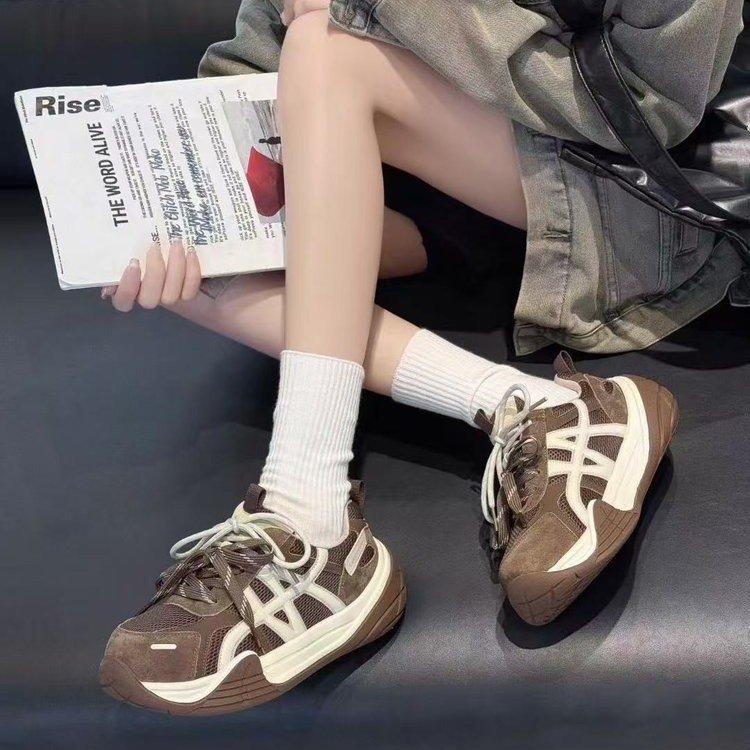 Leather platform German training shoes women's 2025 autumn new flat-soled heightening shoes retro running casual sports Forrest Gump shoes