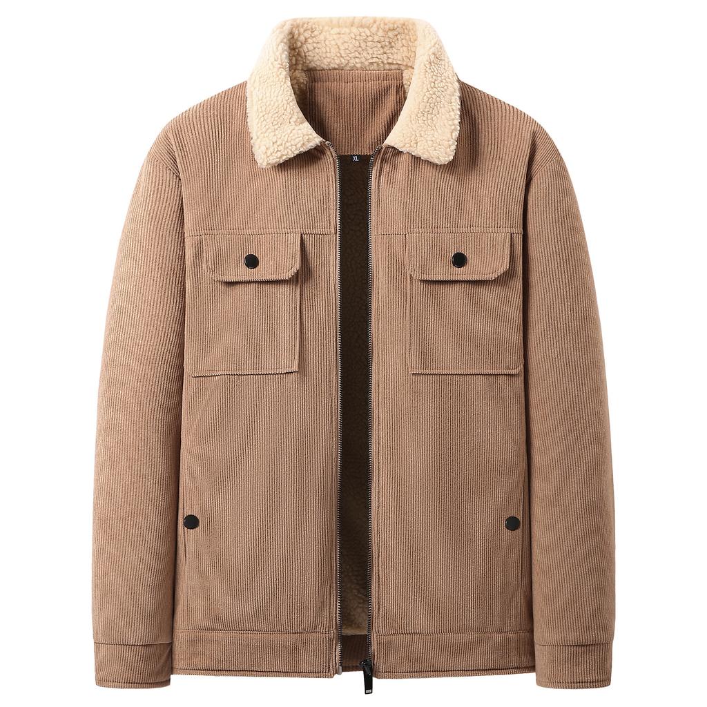 Winter Men's Corduroy Lapel Plus Velvet Thickened Jacket Men's Large Size Casual and Fashionable Comfortable Men's Jacket