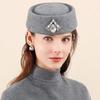 New British Retro Top Hats Crystal Embellished Headwear Felt Beret Air Hostess Hat for Women Party