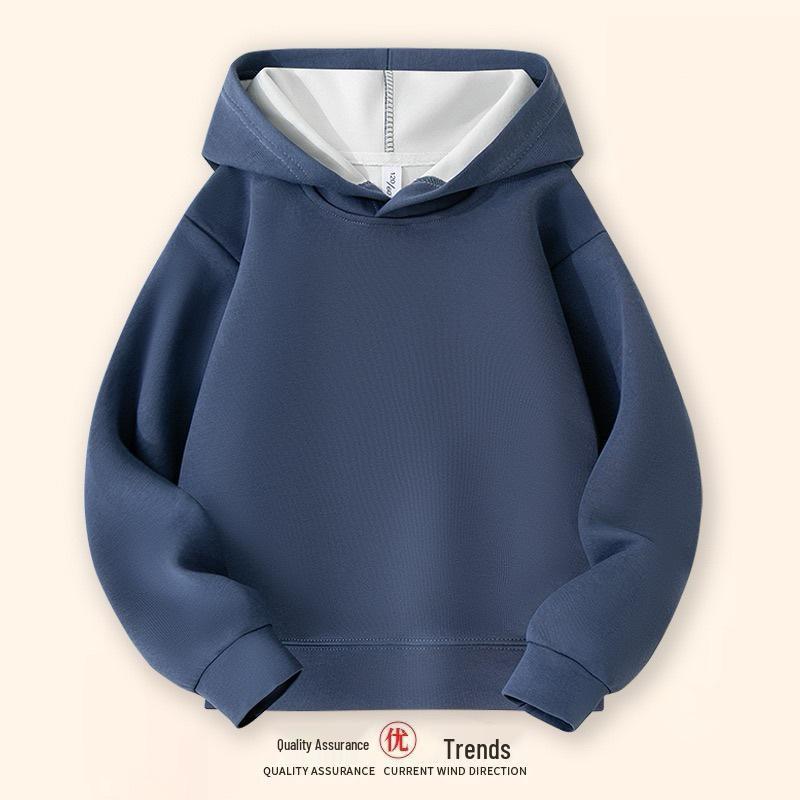 Kids' Fleece-Lined Autumn/Winter Hoodie - Solid Color, Loose Fit Pullover Jacket
