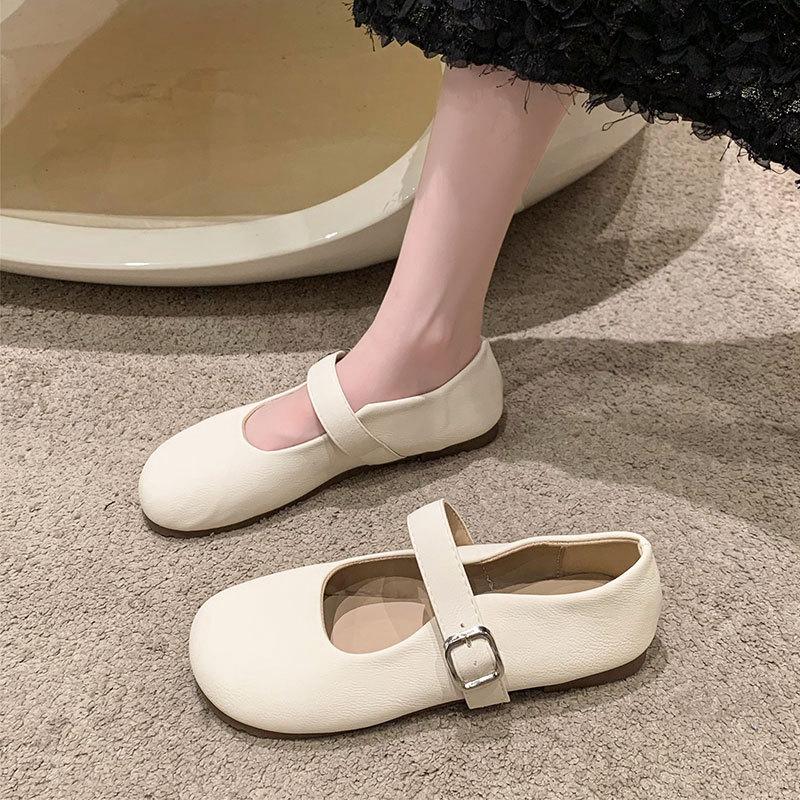 Fashion one-word buckle with shallow mouth soft sole non-slip single shoes, spring and autumn 2025 new French evening breeze Mary Jane women's shoes
