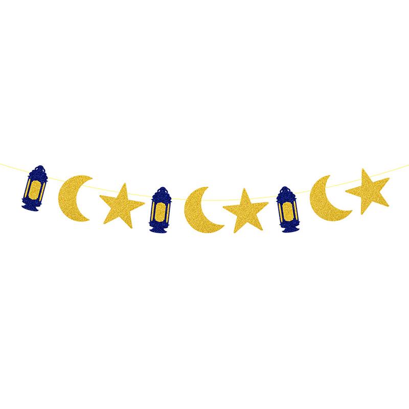 EID Mubarak Banner Glitter Star Moon Letter Paper Bunting Garland Islamic Muslim Party Ramadan Kareem Decorations for Home 2025