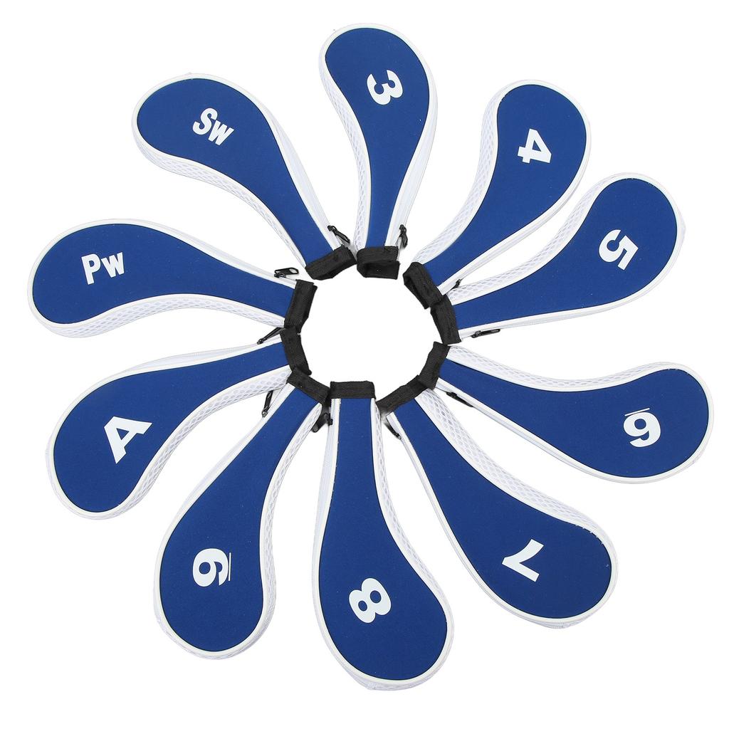 10pcs Golf Iron Head Cover with Number Printing Neoprene Zippered Golf Club Irons Covers Royal Blue