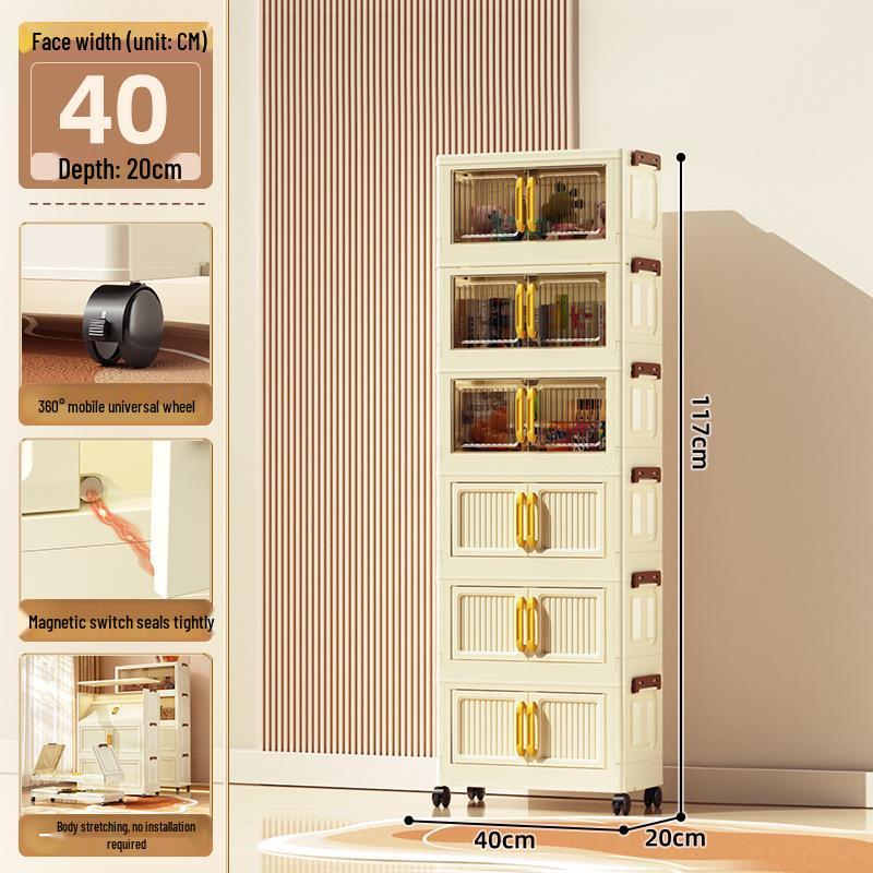 40-60cm Wide Transparent Foldable Double Door Floor Storage Cabinet with Multiple Layers
