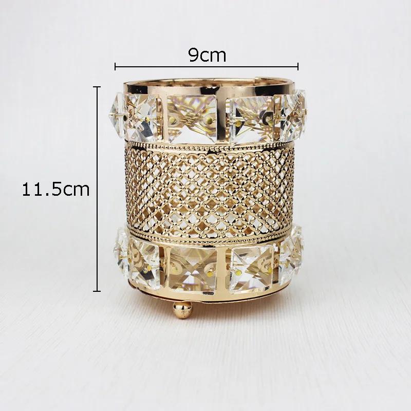 Хрустальная декоративная банка Подставка для ручек Подставка для хранения кистей для макияжа Позолоченная полая стеклянная банка Дисплей для ювелирных изделий на туалетном столике золотой